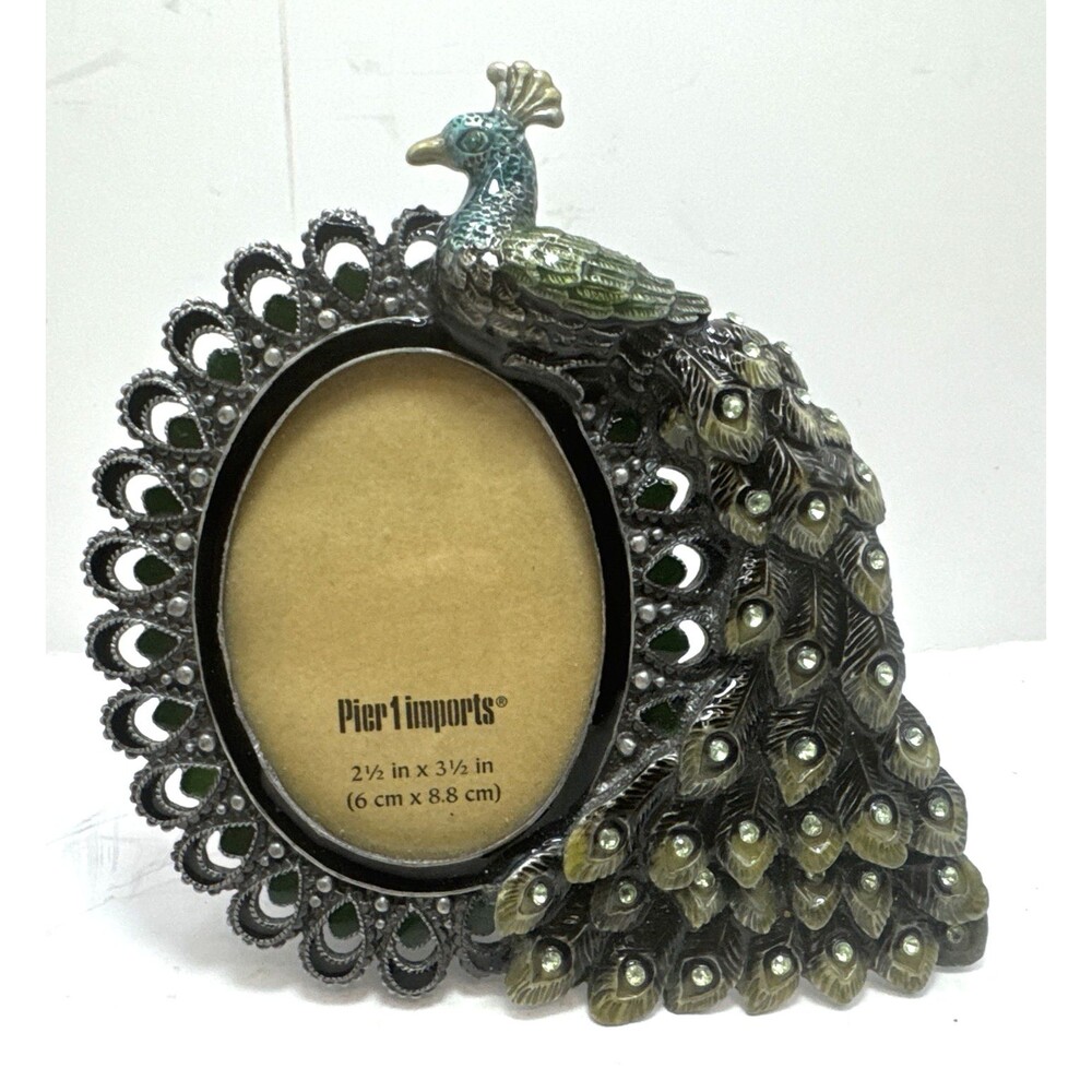 Peacock picture frame with green rhinestones from Pier One, pre-owned, not used